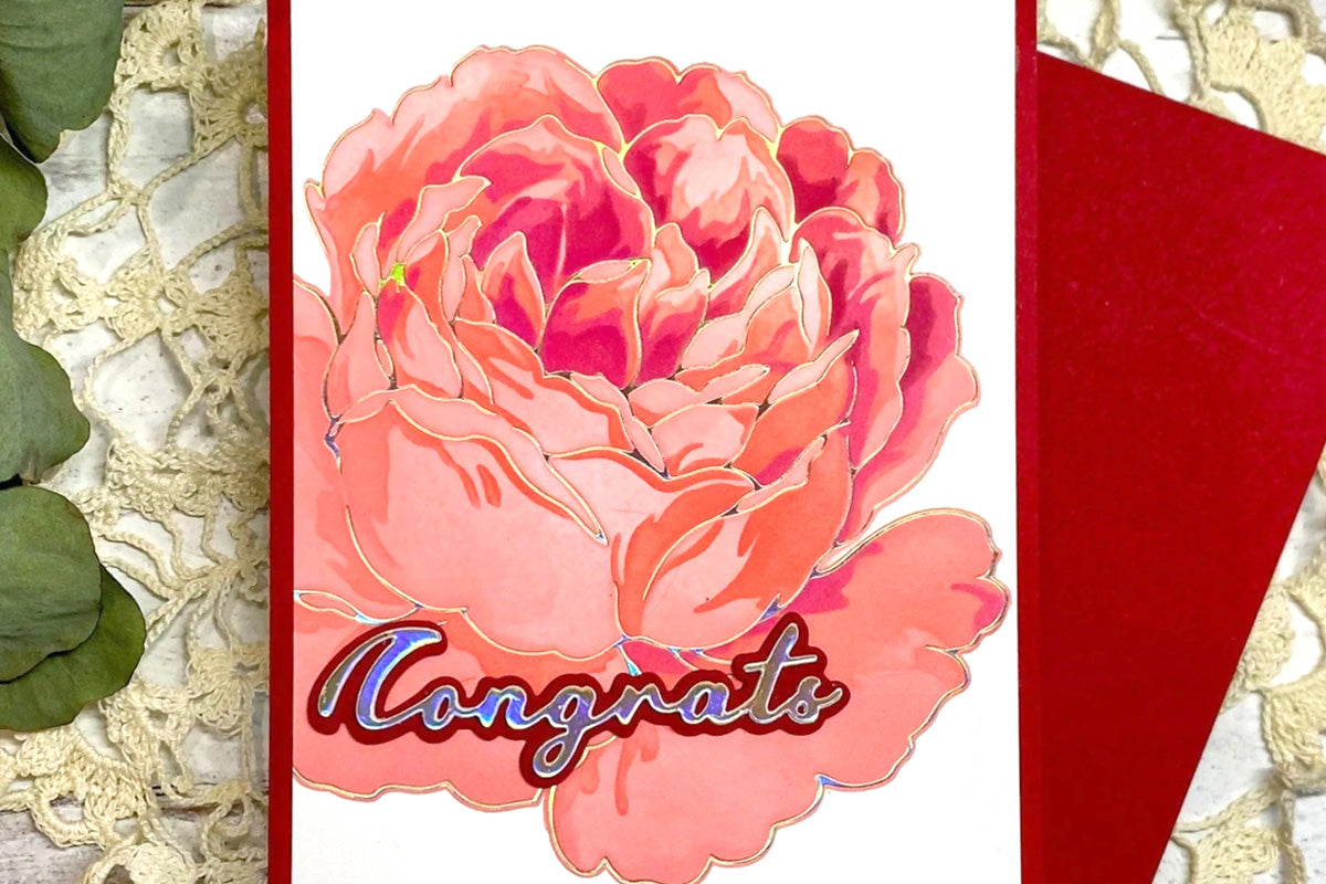 A large floral image featuring hot foil plate