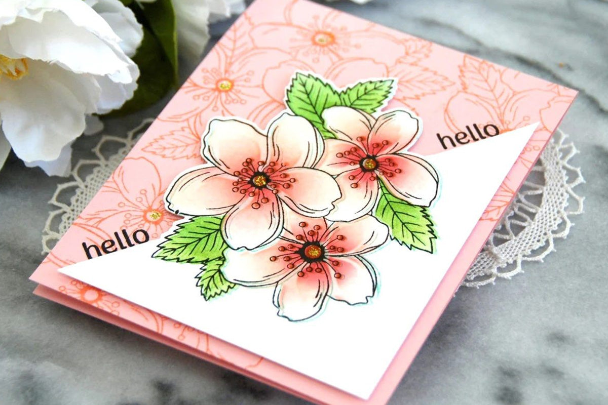 A floral motif card created with the partial die cutting technique