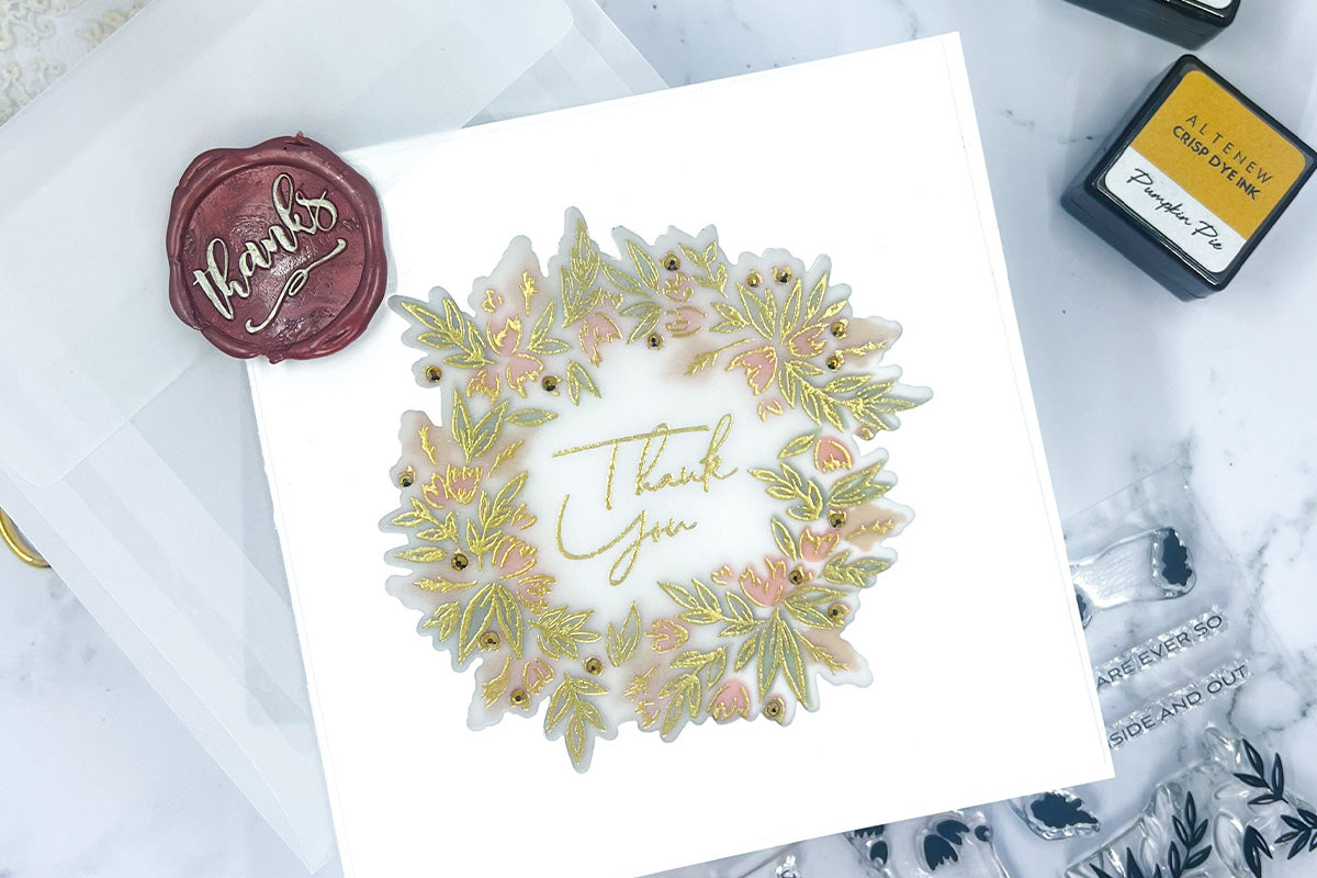 Simple and elegant thank you card with a beautiful and  elegant wreath design