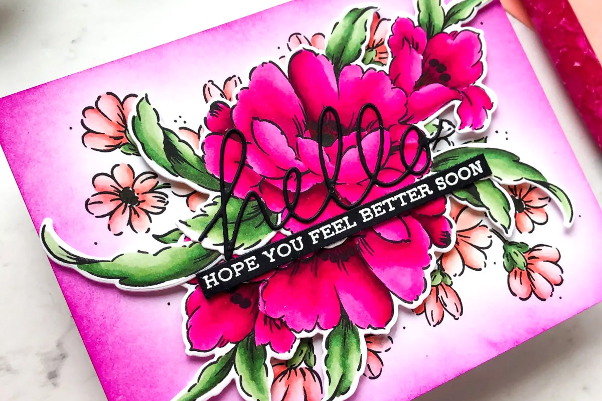 Make beautiful viva magenta colored-cards with floral stamp and die sets!