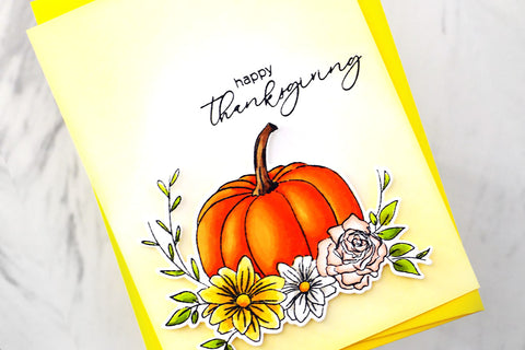 Simple and easy handmade Thanksgiving card with an image of a pumpkin