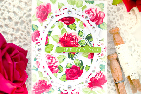 Elegant handmade floral card with stamped vintage roses from Altenew