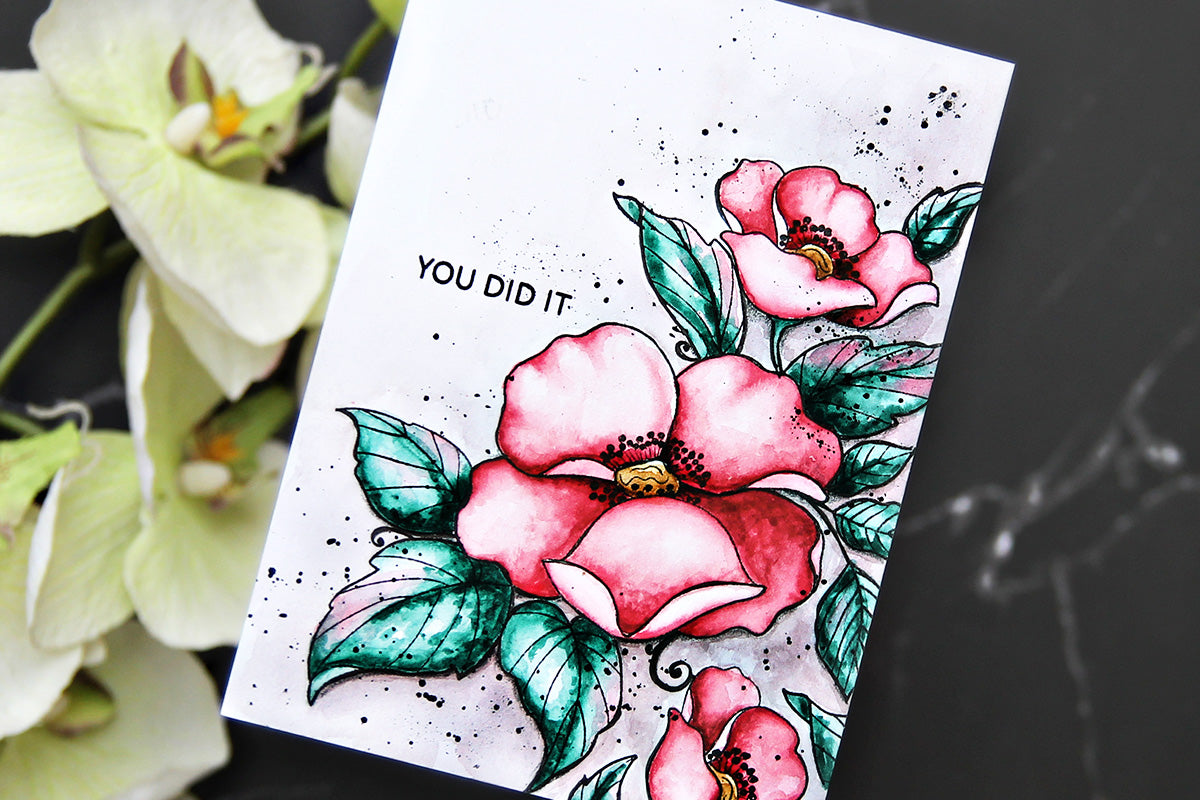congrats card with a floral design and the sentiment "you did it" stamped on it