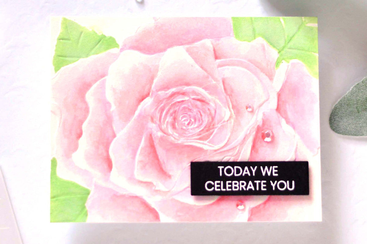 Congratulations card idea with a huge pink flower 3D embossed on the card front