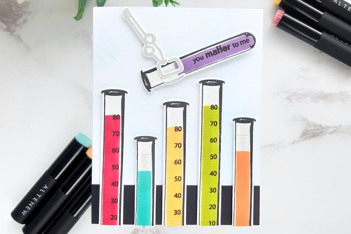 Cute handmade card with lab tubes and a witty and punny greeting