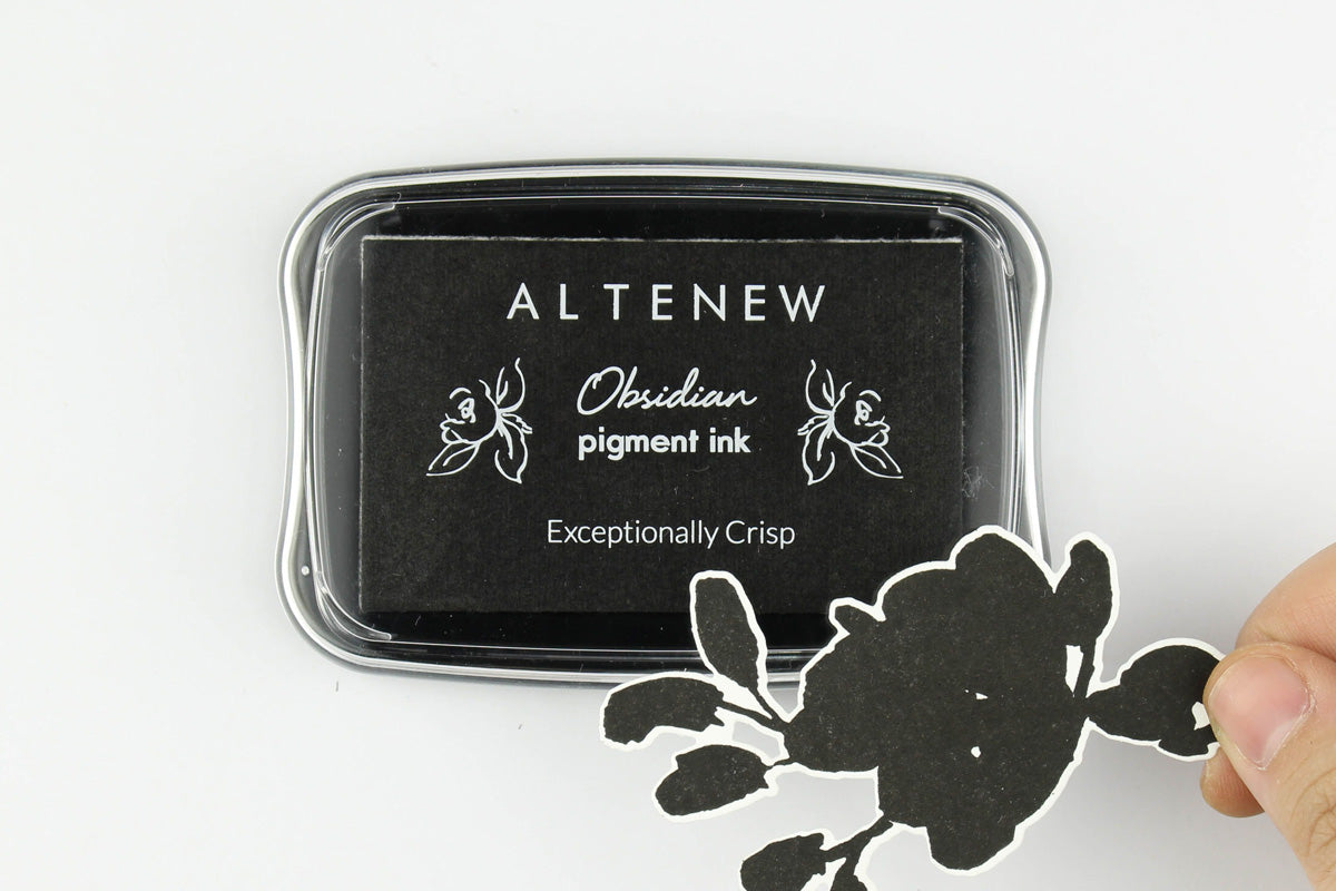 Altenew's Obsidian Ink Pigment, coloring in a floral die-cut