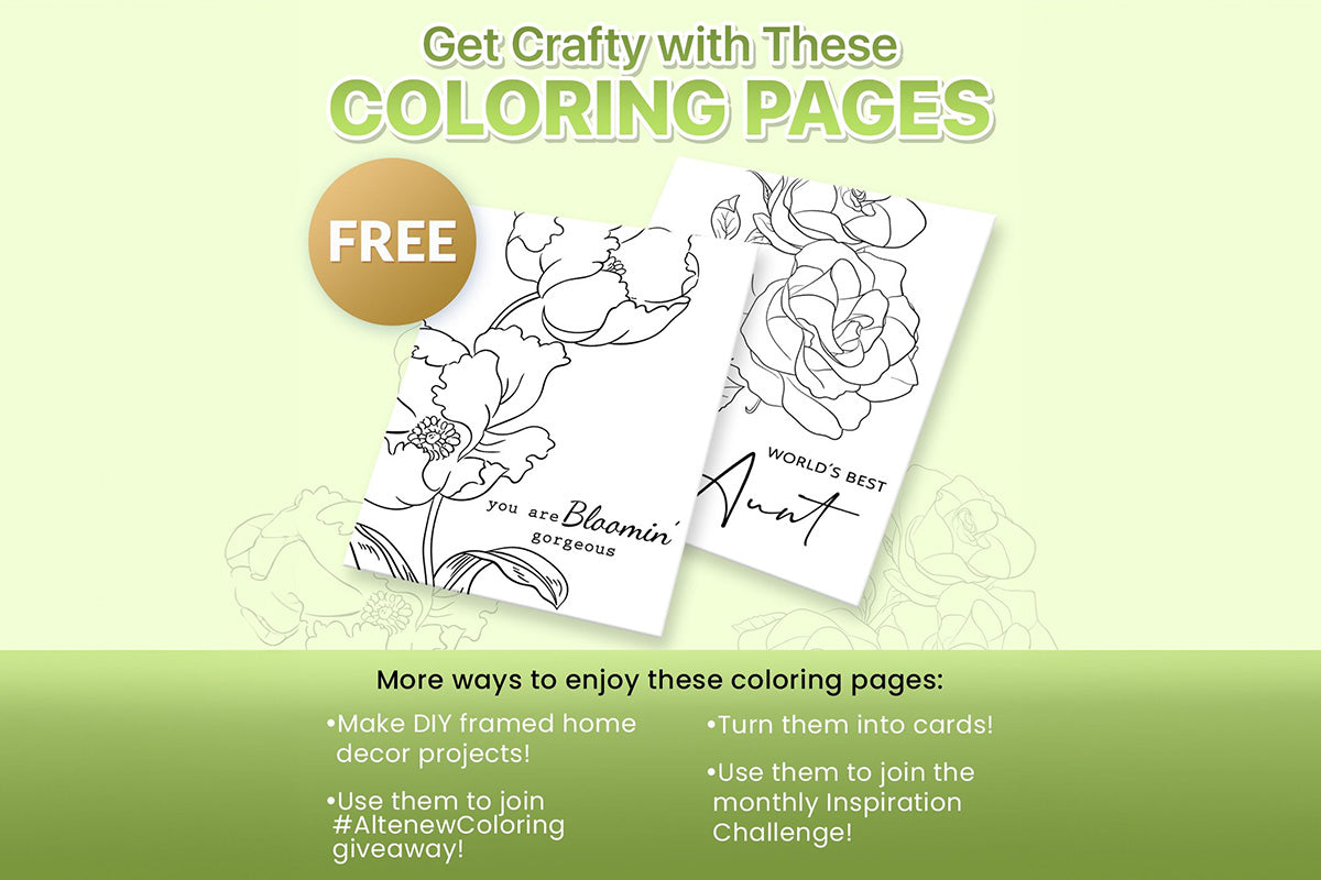 Altenew's free coloring pages are great for crafters on a budget who need quick and easy designs for their DIY projects