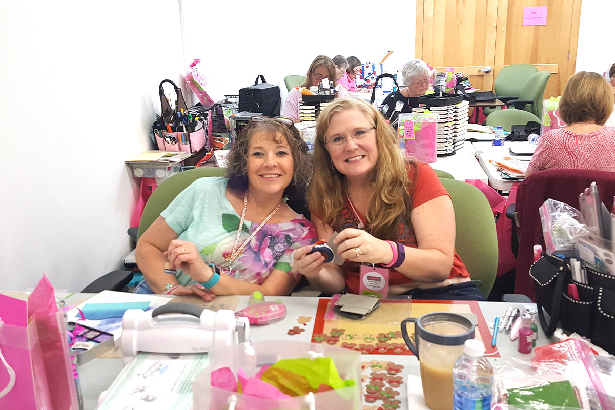 2 cardmakers at an Altenew in-person crafting workshop