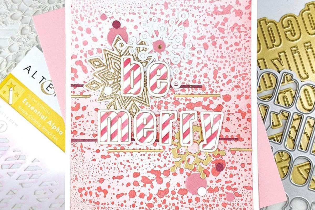 Handmade Christmas card made with Altenew alphabet stencils and hot foil plate