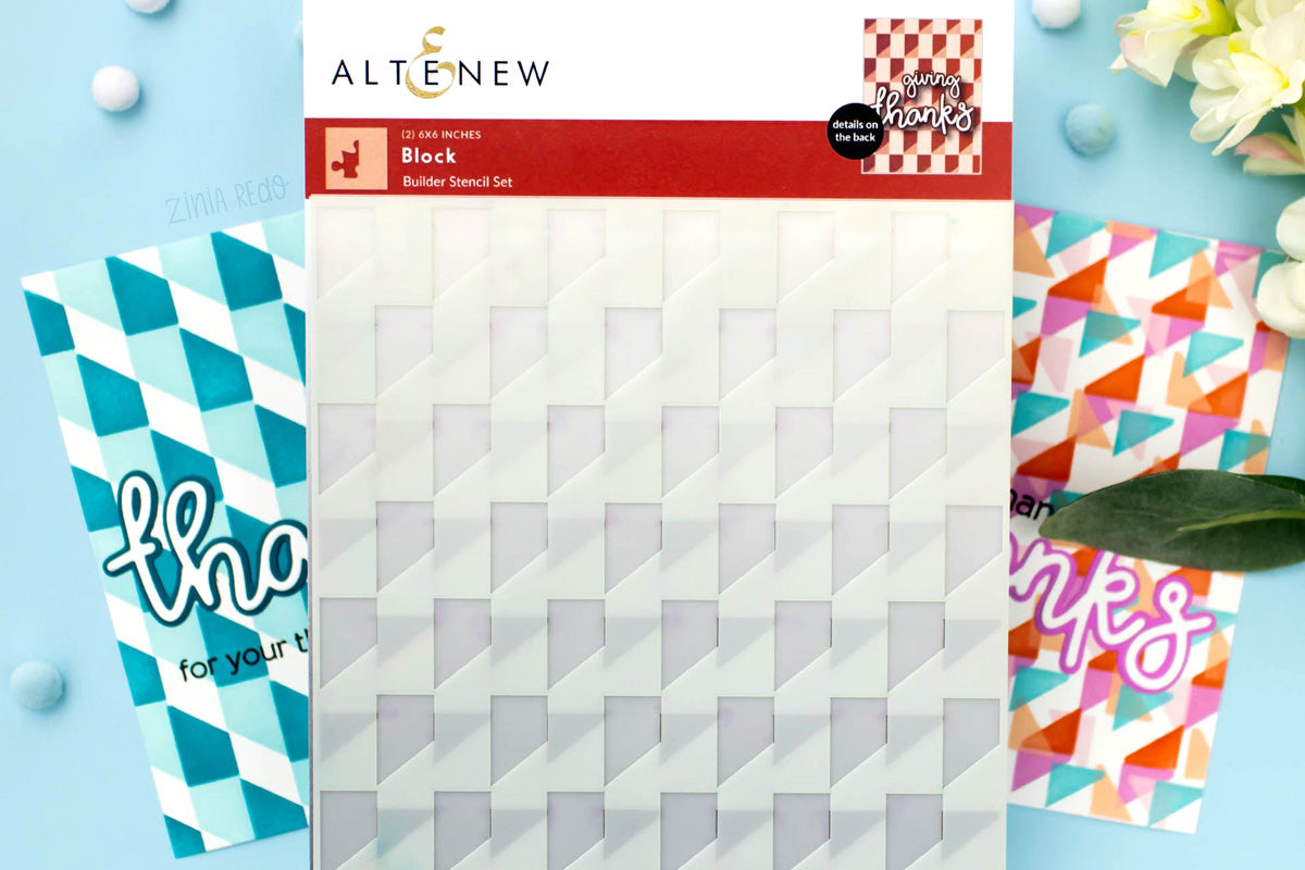 Geometric stencil set from Altenew with a couple of handmade card samples