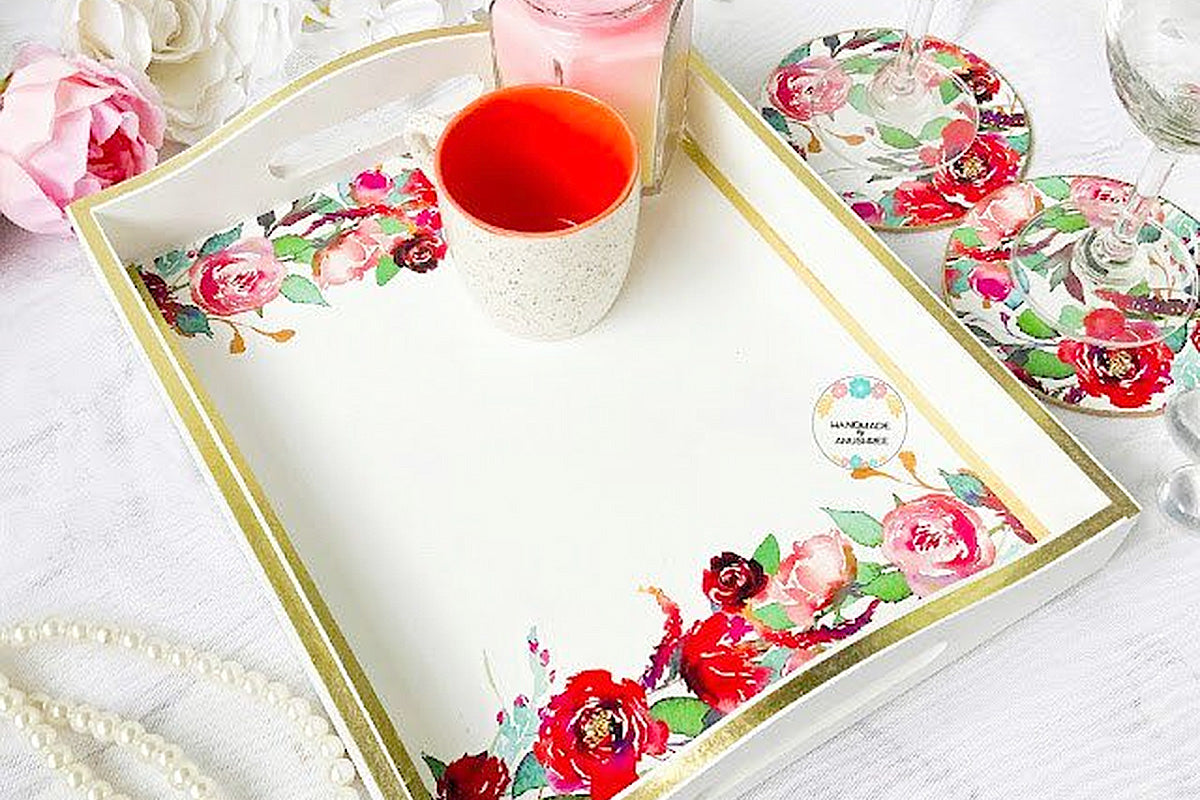 DIY coasters and tray featuring Altenew floral washi tapes