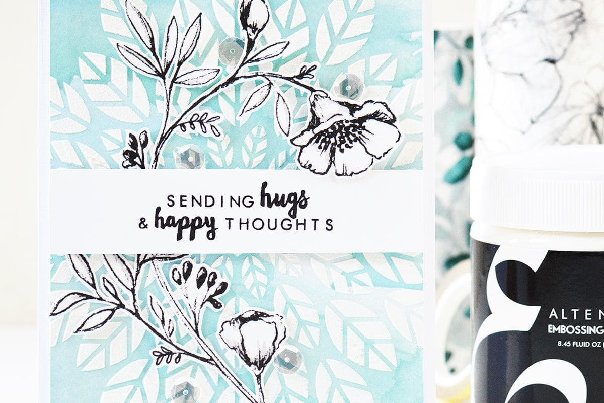 Handmade card with leaf stencil design