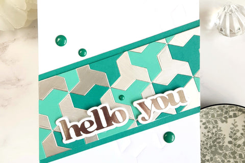 Simple handmade greeting card idea with a green and silver geometric background