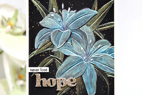 handmade encouragement card idea with 3D embossed flowers and the sentiment "never lose hope", made with Versatile Greetings Sets by Altenew