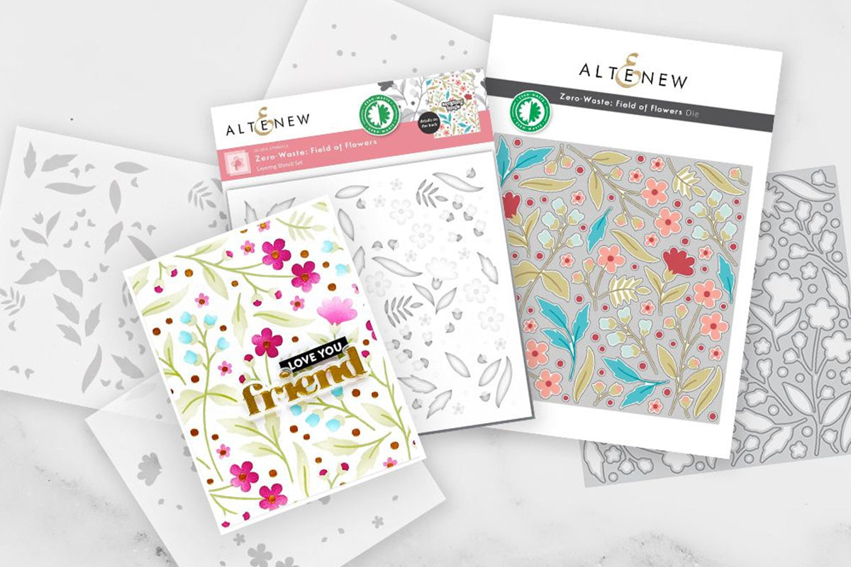 Altenew's Zero Waste Field of Flowers Cover Die and Stencil Bundle