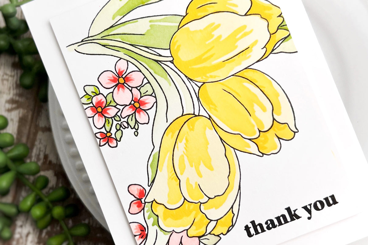 Create beautiful sentiments for your thank you notes using this versatile die and hot foil bundle!