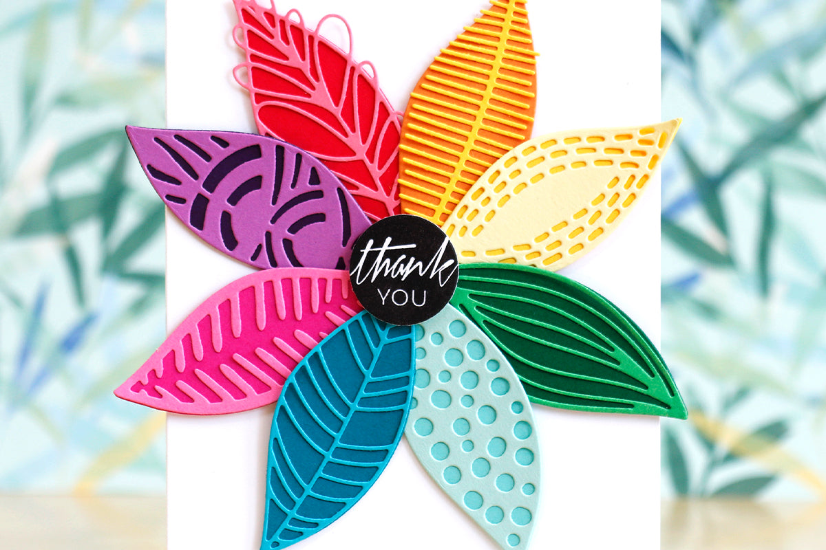Looking for a fun thank you card idea? Why not make a colorful pinwheel with die-cut leaves! 