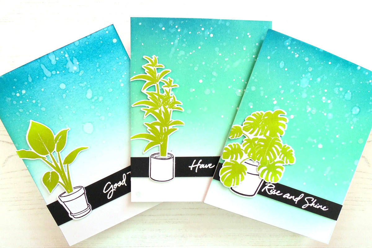 Ink Blended Gradient Background Cards With Die Cuts and Simmer Ink Spray Details