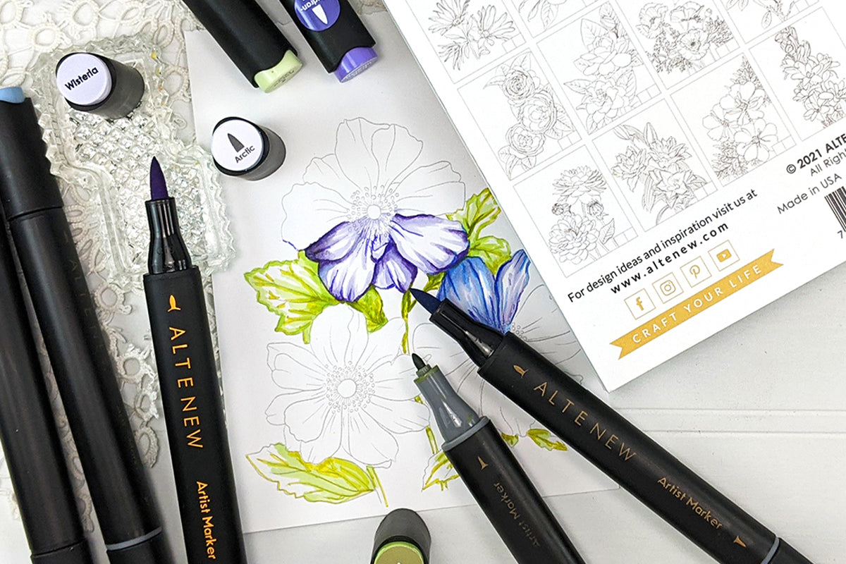 Discover beautifully vibrant dual-tipped alcohol markers for coloring, sketching, and calligraphy at Altenew! 