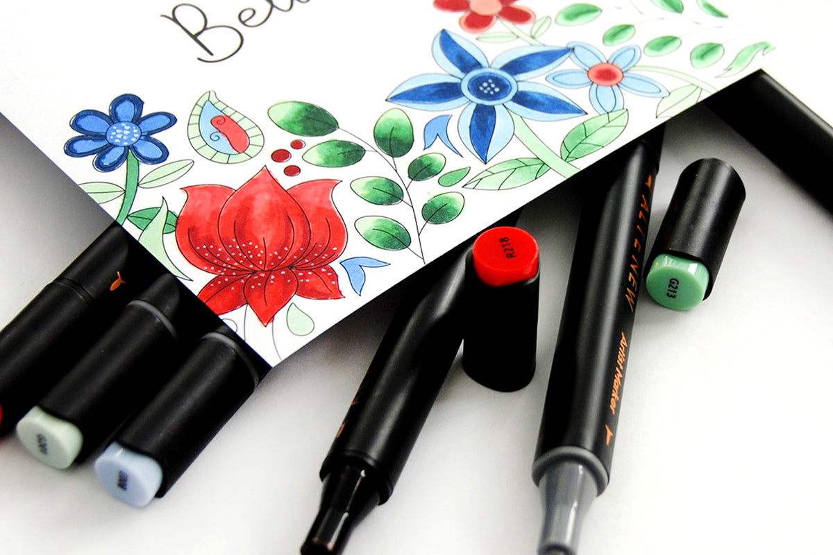 Find the best alcohol marker sets that come with beautiful red, blue, green, and gray marker tips at Altenew!
