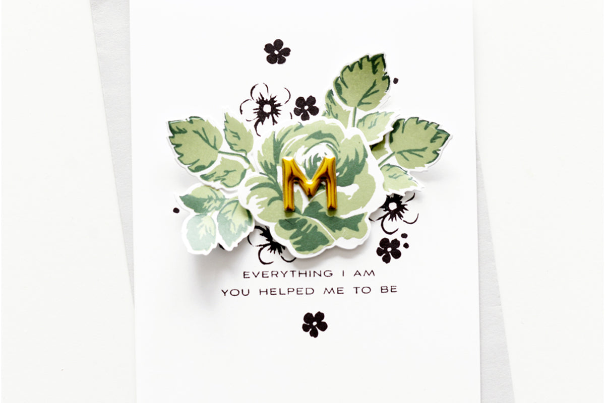 Clean and simple Mother's Day Card with a die-cut rose image and sweet sentiments