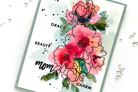 Easy Mother's Day card with watercolored flowers and stamped sentiments