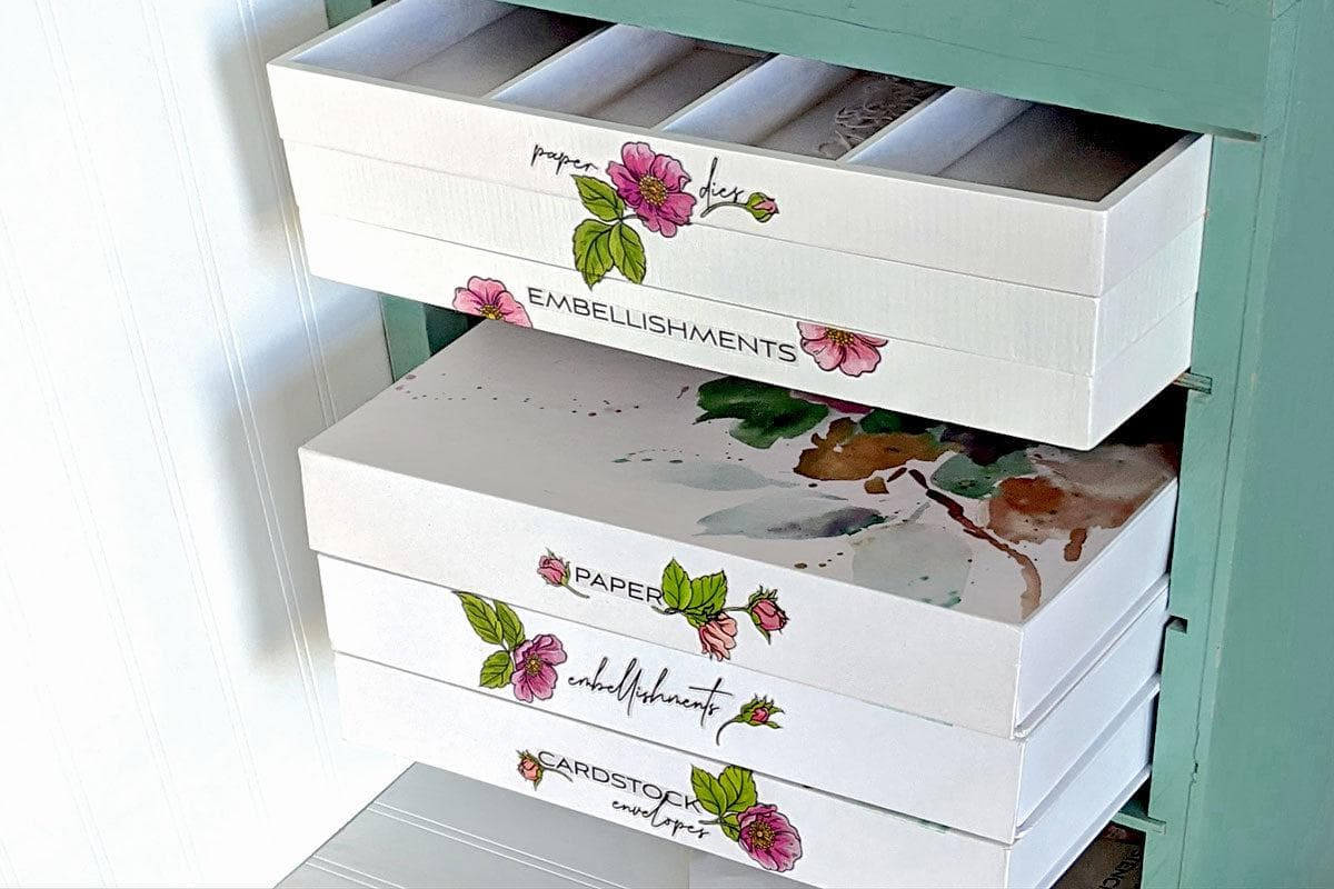 DIY boxes for card making supplies and craft paper storage