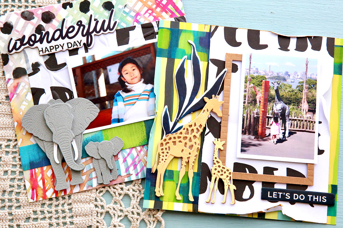 Cute 6" x 6" animal themed scrapbook layouts made with patterned paper