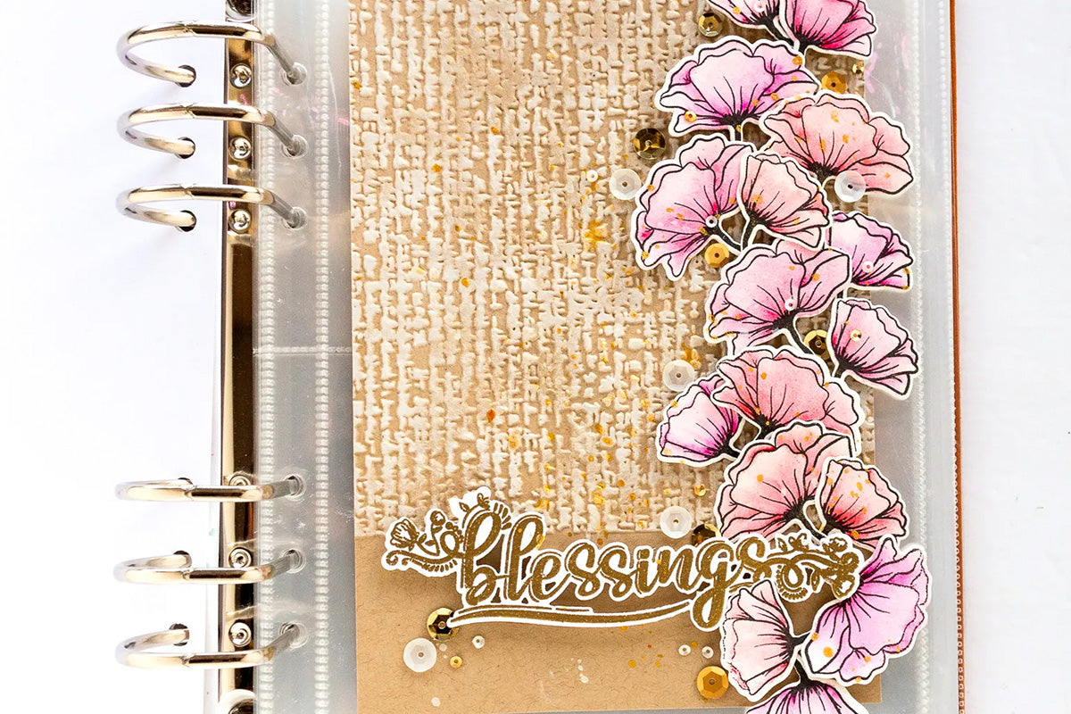 Scrapbooking idea with 3D embossed textured background and flowers