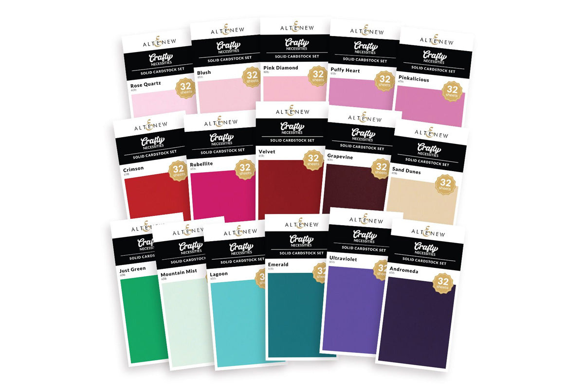 Crafty Necessities: Solid Cardstock Sets in 16 various colors that coordinate well with existing dye ink colors from Altenew