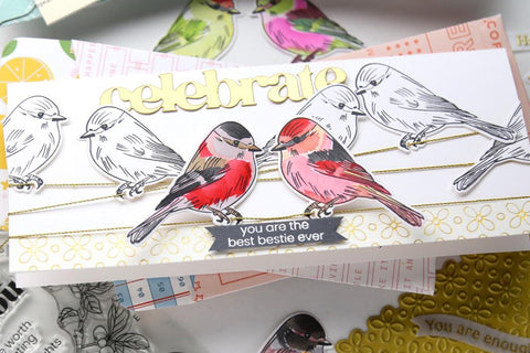Celebratory slimline card with birds perched on power lines