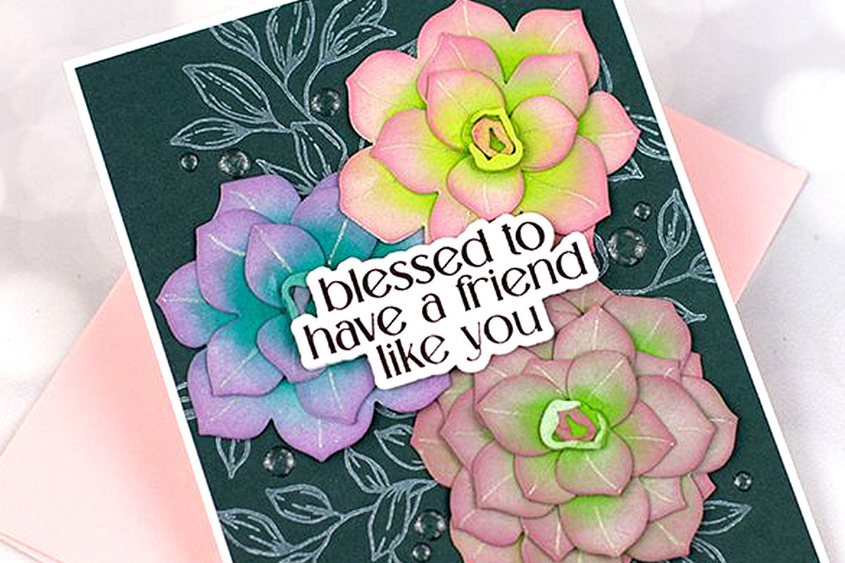 Friendship card with die-cut flowers with a matching pink A2 card envelope