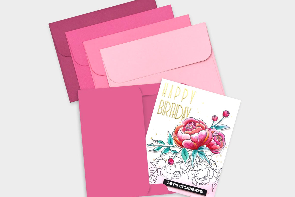 Altenew color coordinated envelopes for card making, in Altenew's popular ink color family