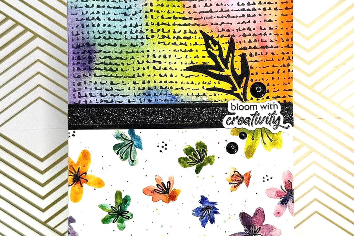 Colorful handmade card idea with a rainbow burlap letterpress background