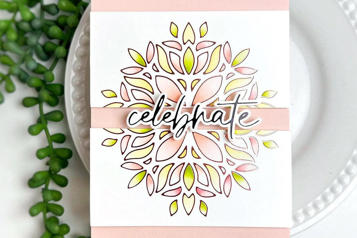 A clean and simple celebration card with a beautiful dotted mandala design