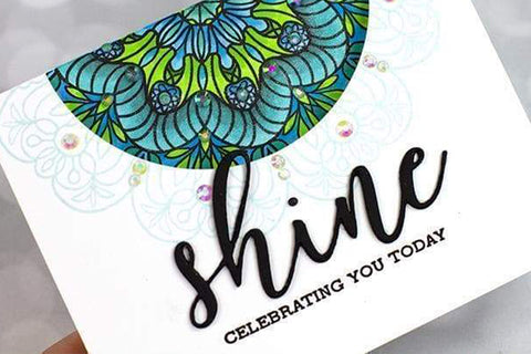 Celebratory handmade card by Jennifer McGuire featuring a mandala design from Altenew