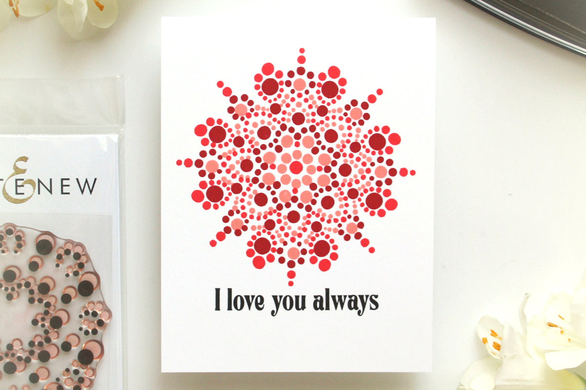 CAS DIY card with a red mandala pattern from Altenew and the greeting "I love you always"