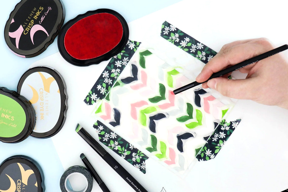 Coloring in with stencils using Altenew's Detailed Blending Brush