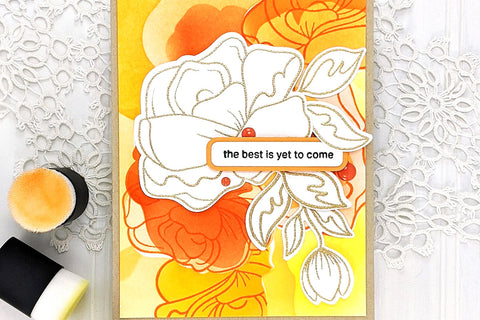 A beautiful yellow-and-orange card colored in with the help of Altenew's Small Ink Blending Brush