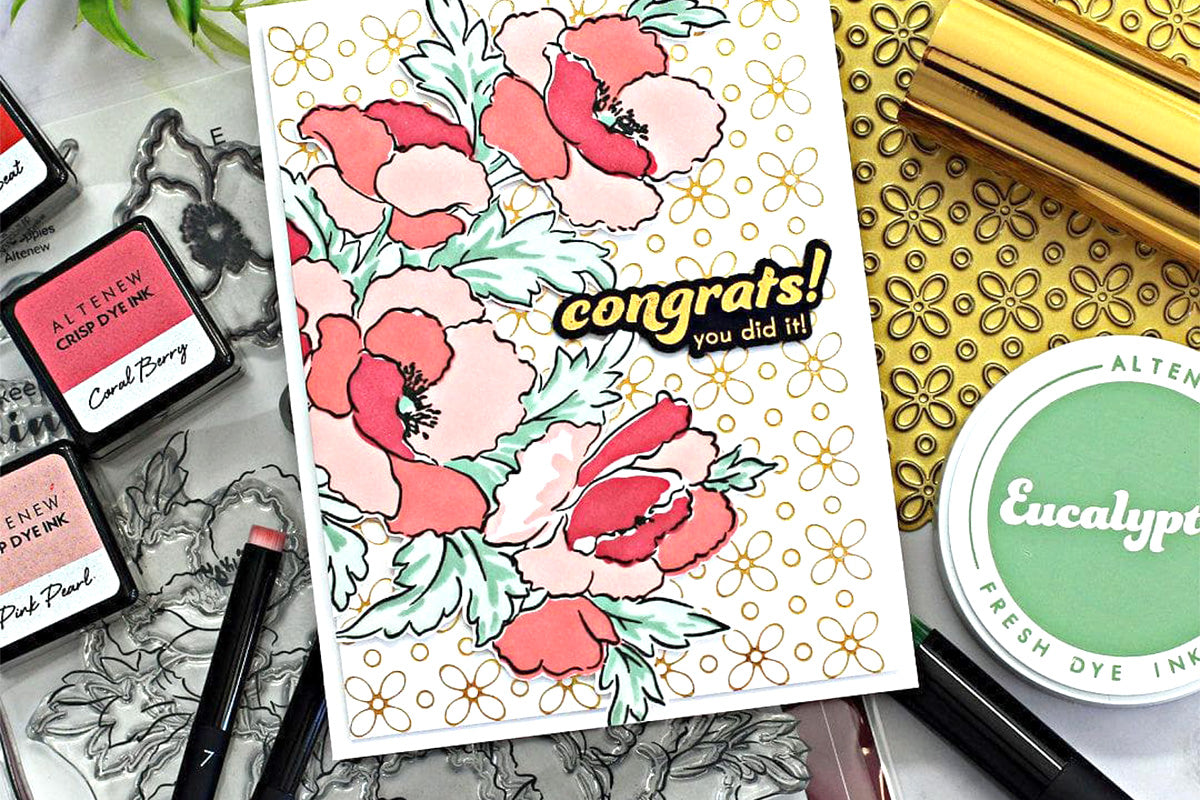 A congratulatory card created with the Bouquet of Poppies Stamp Set and the Micro Ink Blending Brush