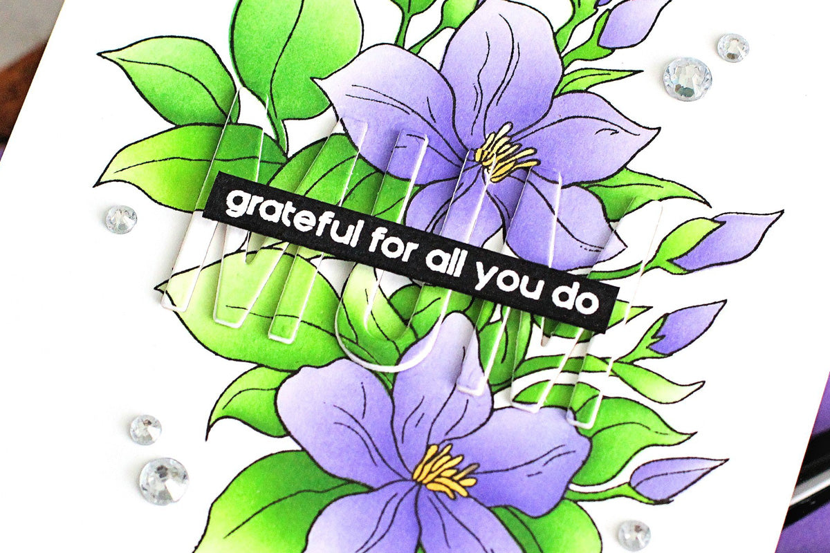 Clean and simple Mother's Day card featuring purple jasmine flowers, made with Altenew Sweet Jasmine Card Making Bundle