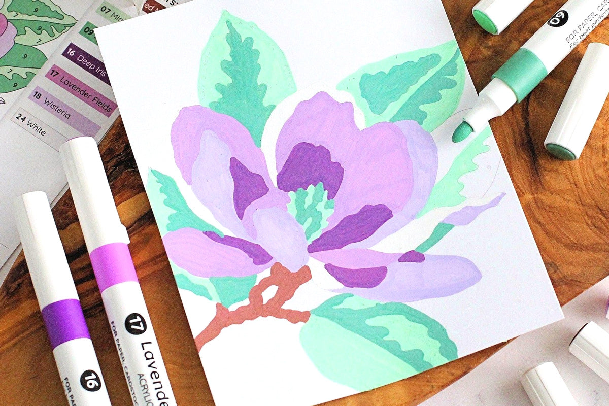 A simple floral card created with Altenew’s Color-by-Number: Blossoming Florals and Acrylic Markers Vol.1