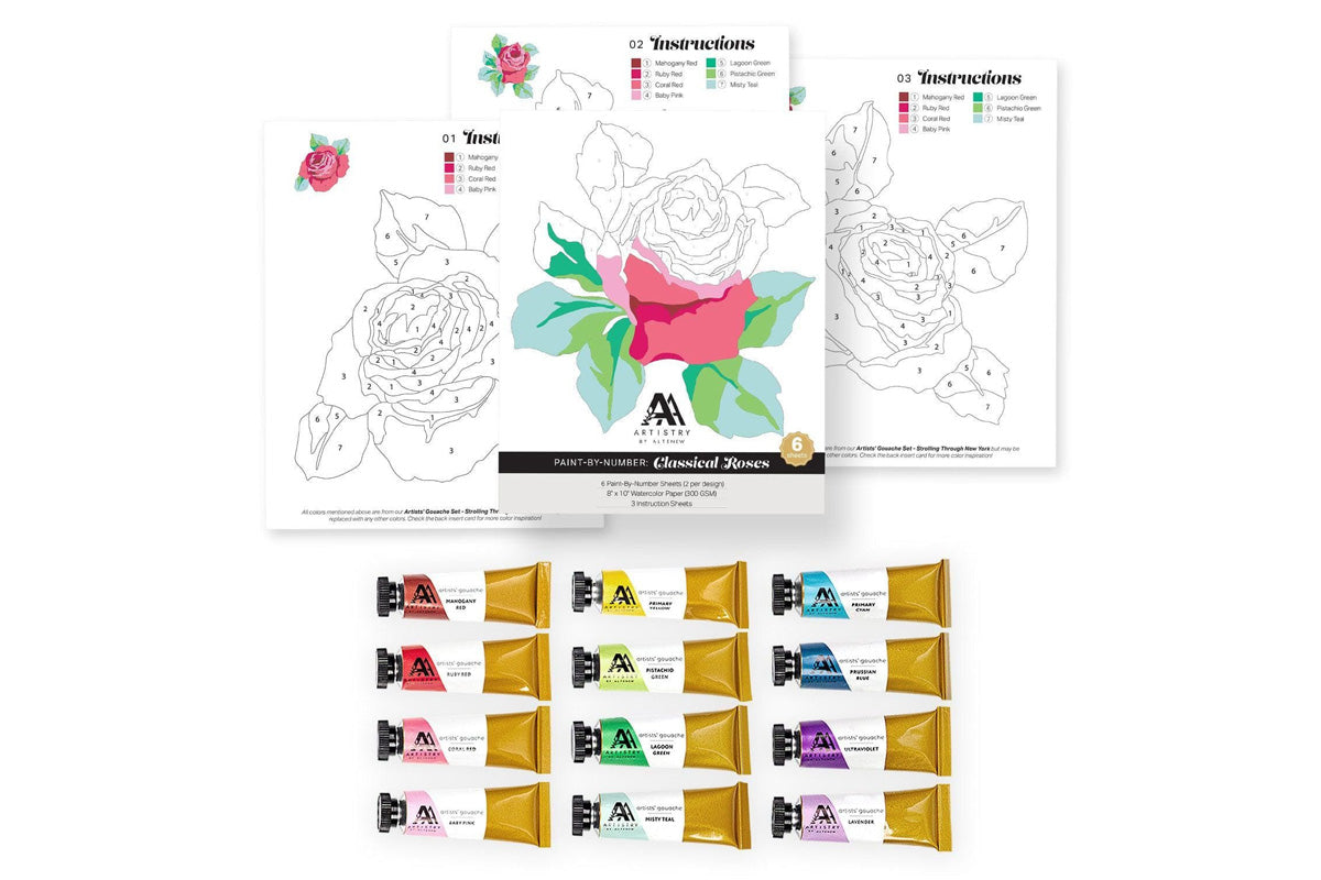 Altenew's Paint-by-Number Sheets and Artists' Gouache Set Bundle