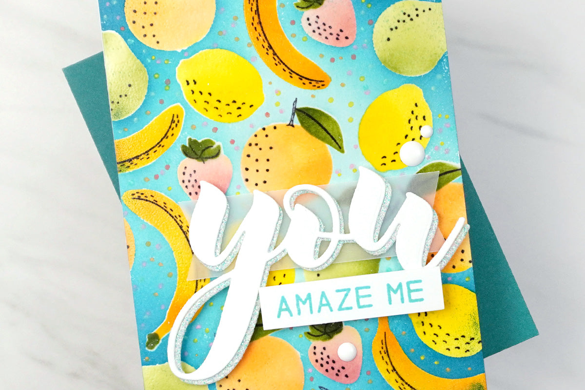 Colorful and fun DIY card idea with Dynamic Duo: Fruitful Fun Stamp and Stencil Set from Altenew