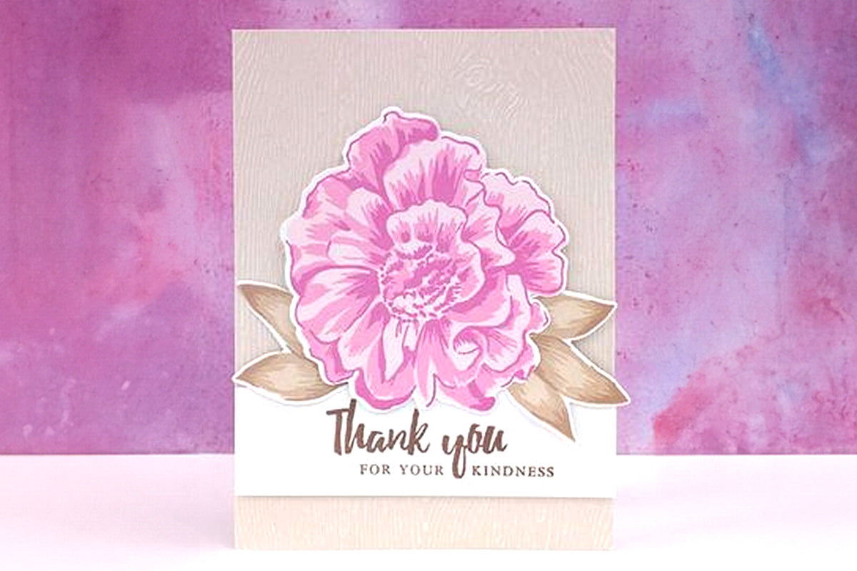 Thank you card with pink camellias, made with Altenew's first Build-A-Flower Set - Camellias!