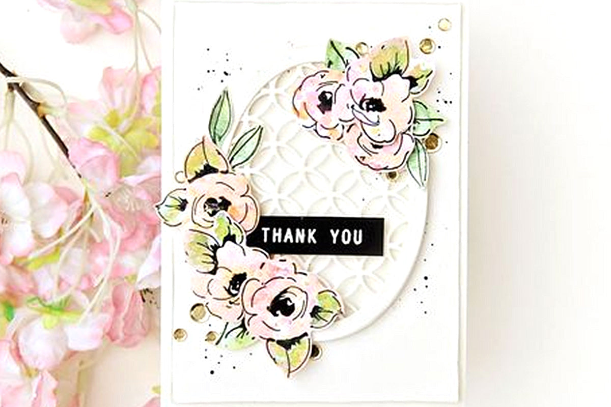 Thank you card with pink flowers from Altenew Painted Flowers Set