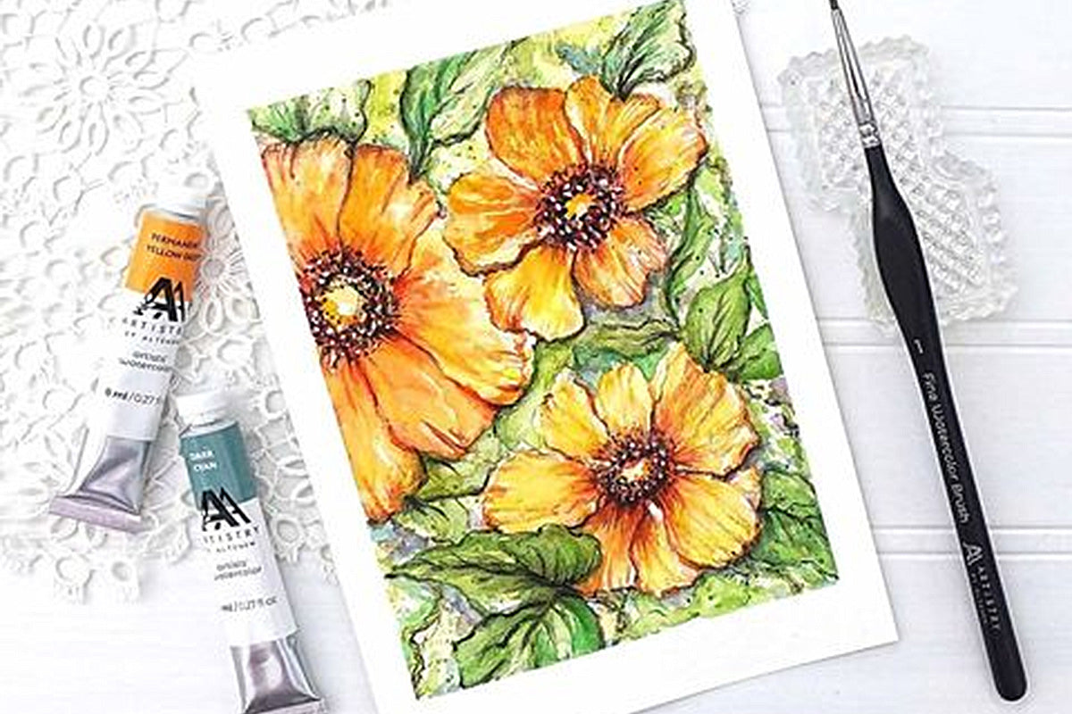 Yellow flower painting painted with Altenew watercolor tubes