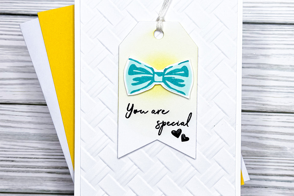 Clean and simple encouraging handmade card with a 3D embossed white background and the sentiment "you are special"