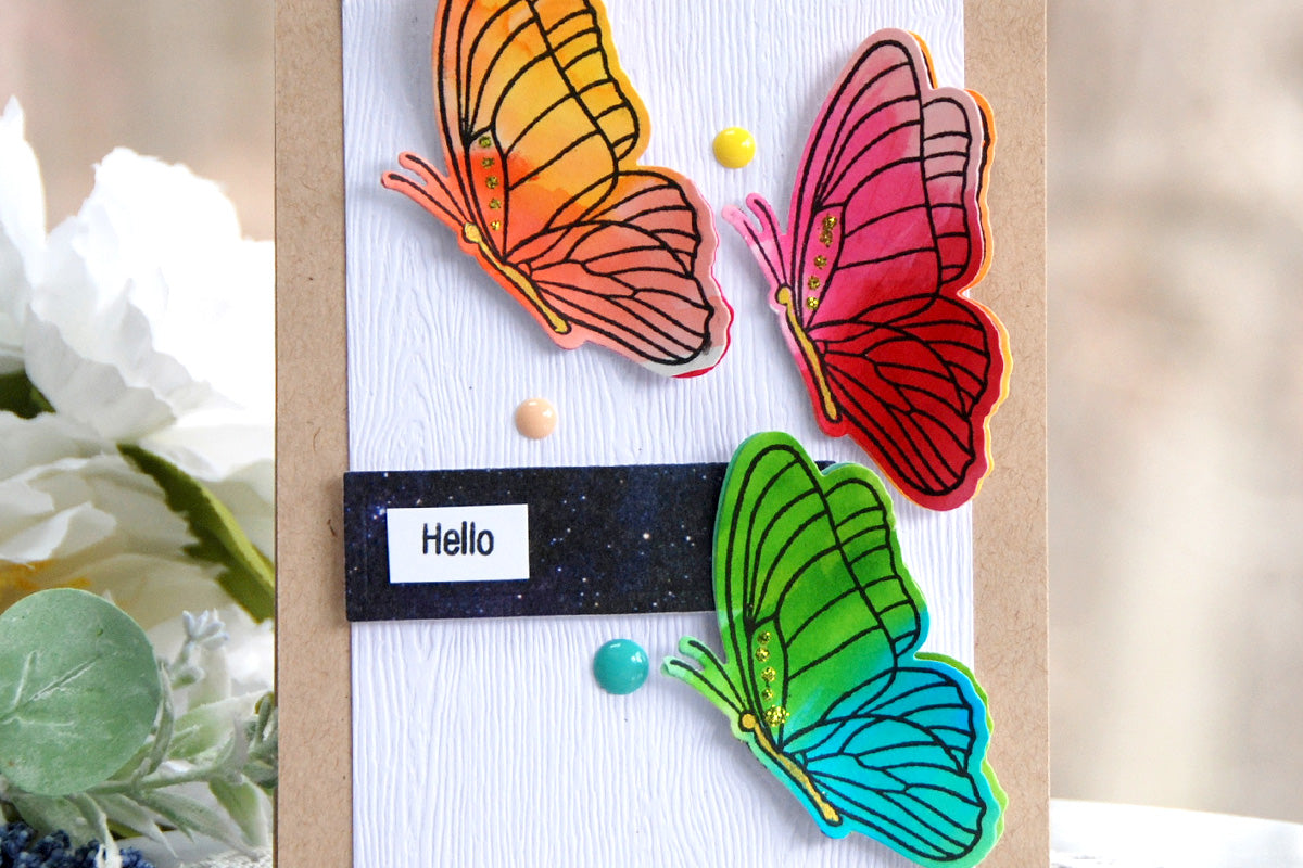 DIY greeting card with 3 colorful die-cuts of butterflies