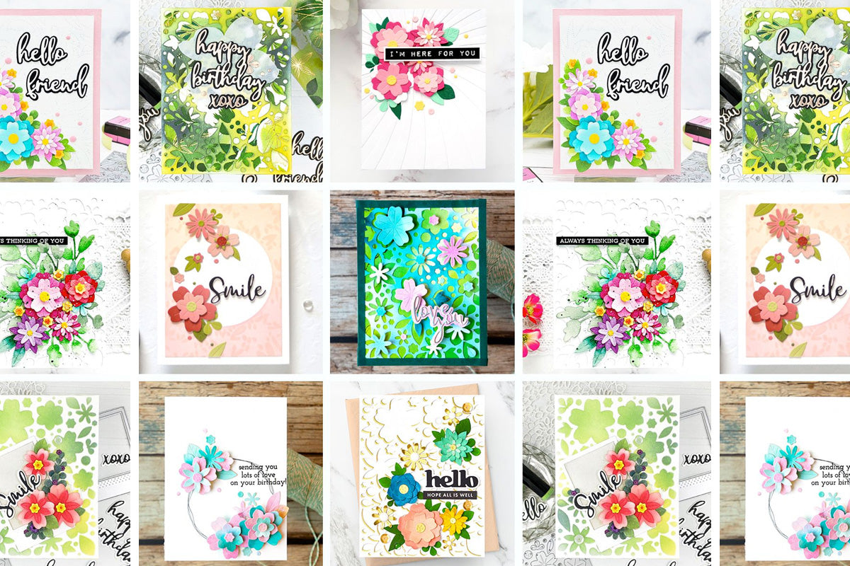 A collage of handmade cards featuring Altenew Zero Waste Dies